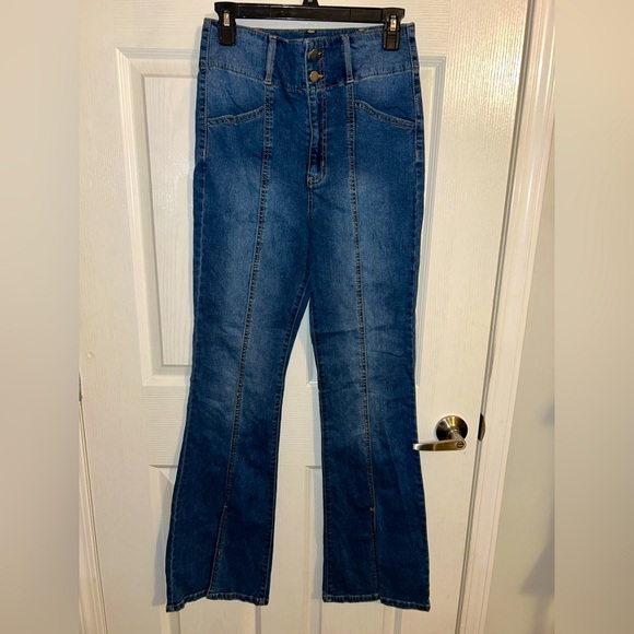 Tinseltown High-Waisted Stretch Slit Flare Jeans - Picture 1 of 2